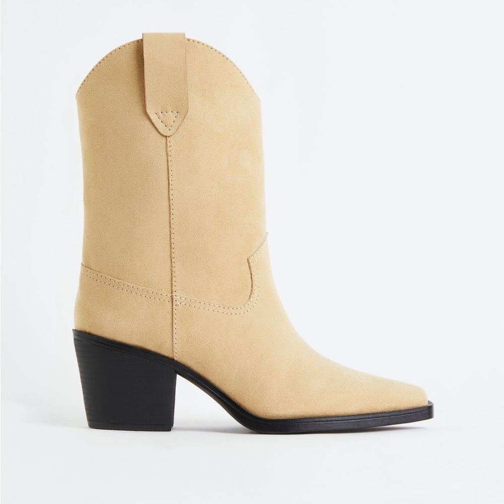 Beige suede cowboy boots